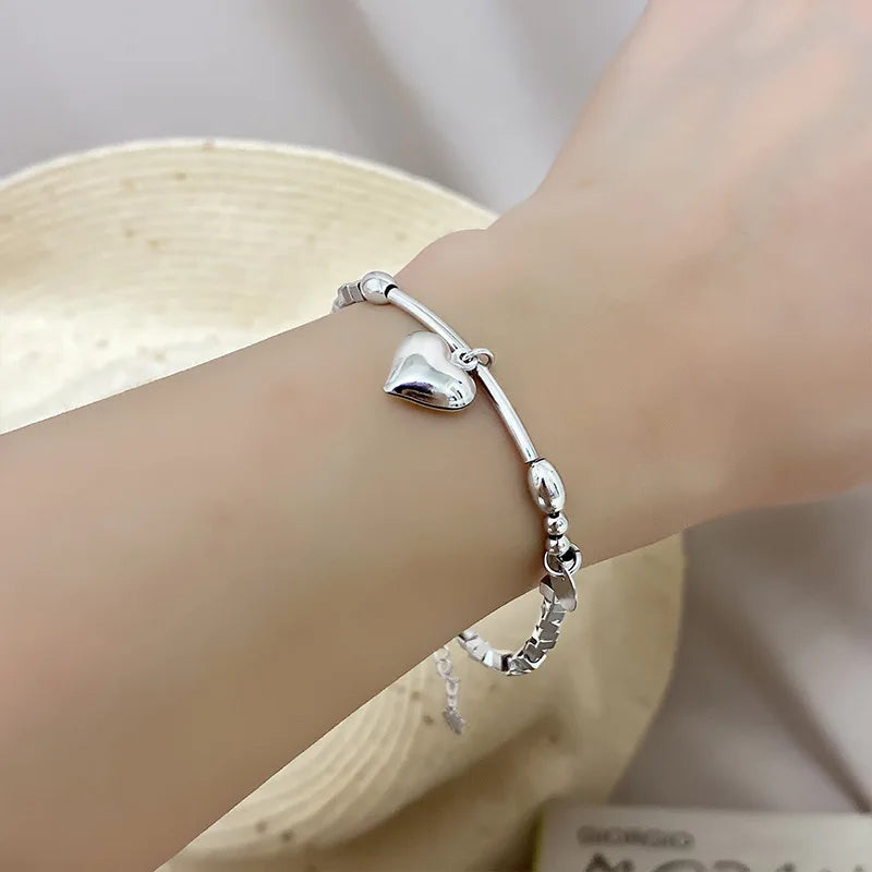 925 Sterling Silver Double Heart Bead Bracelet