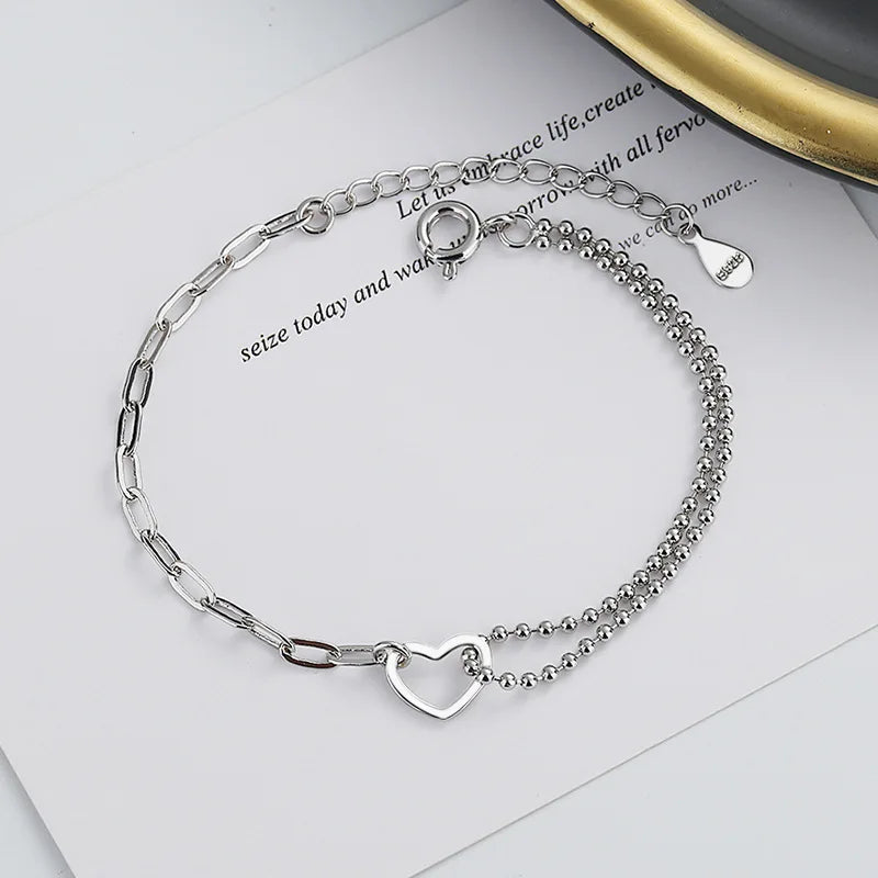 925 Sterling Silver Double Heart Bead Bracelet