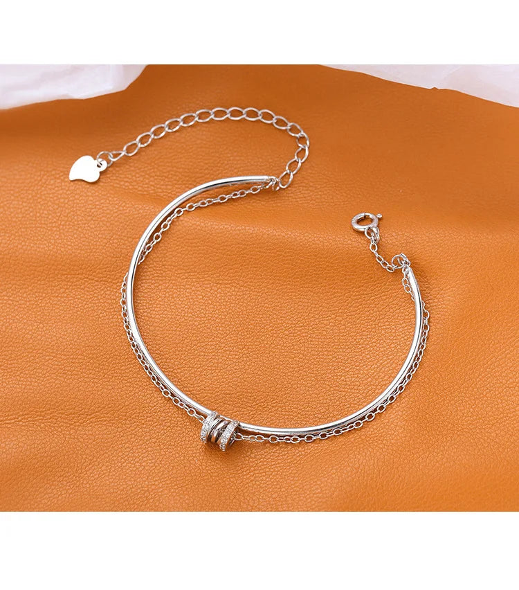925 Sterling Silver Double Heart Bead Bracelet