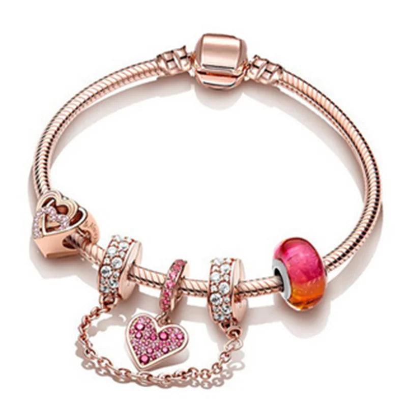 Classic Heart Charm Snake Chain Bracelet for Women