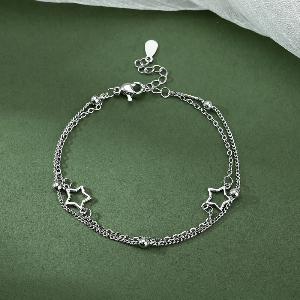 925 Sterling Silver Double Heart Bead Bracelet