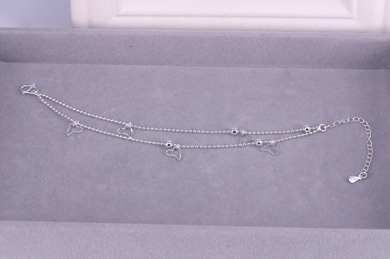 925 Sterling Silver Double Heart Bead Bracelet