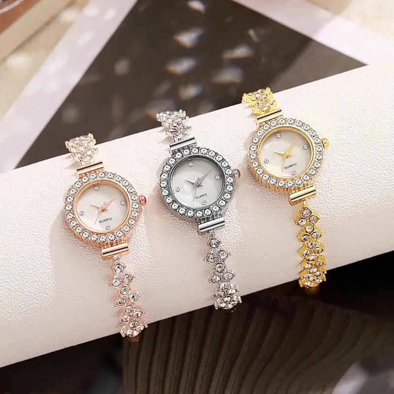 Fashion Diamond Women's Quartz Bracelet Watch with Elegant Round Dial