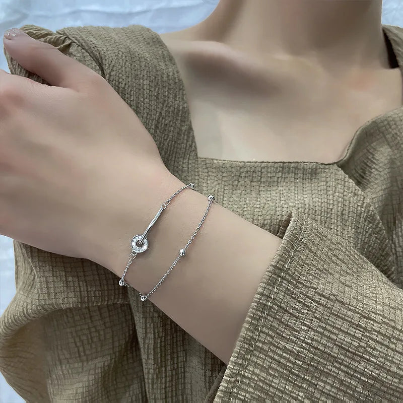 925 Sterling Silver Double Heart Bead Bracelet