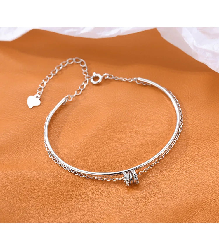 925 Sterling Silver Double Heart Bead Bracelet
