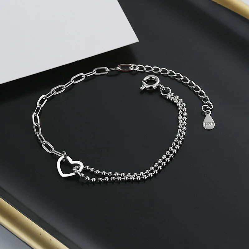 925 Sterling Silver Double Heart Bead Bracelet