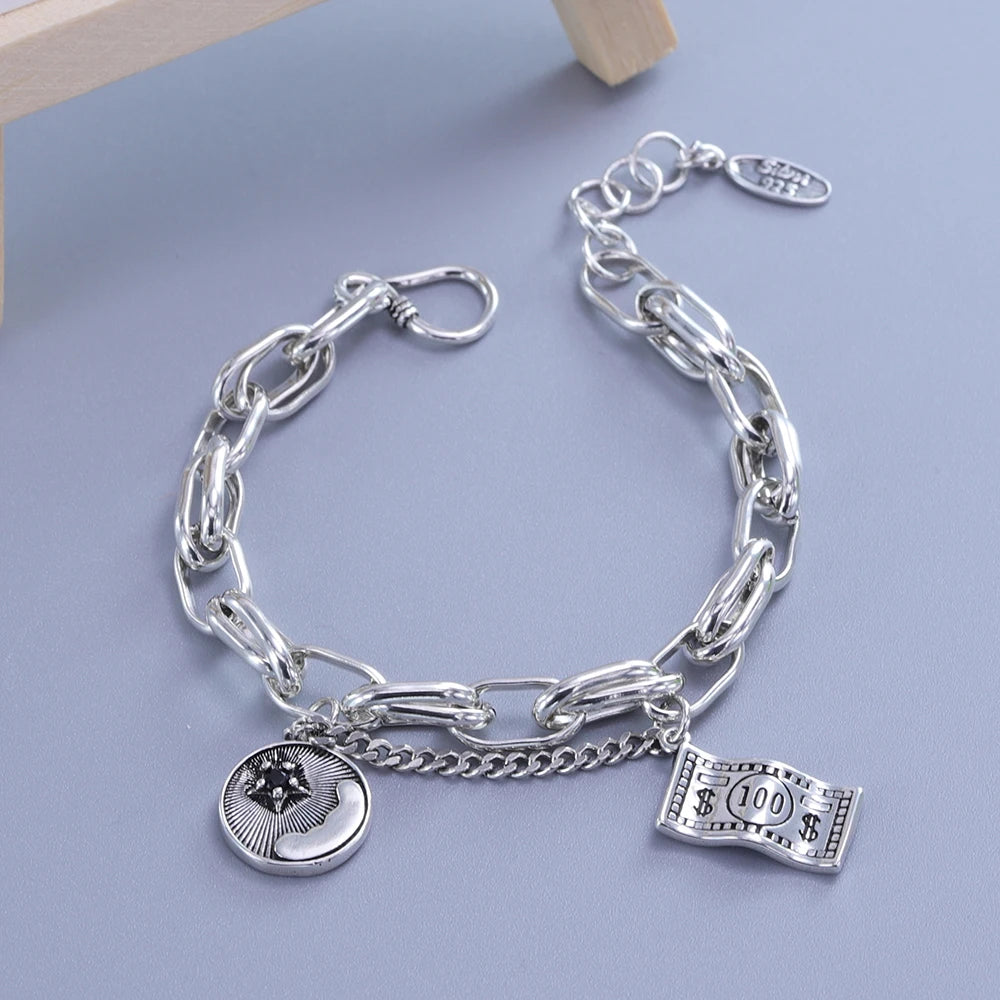 925 Sterling Silver Double Heart Bead Bracelet