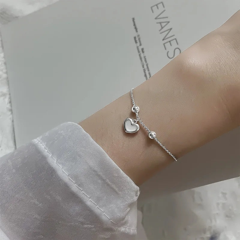925 Sterling Silver Double Heart Bead Bracelet