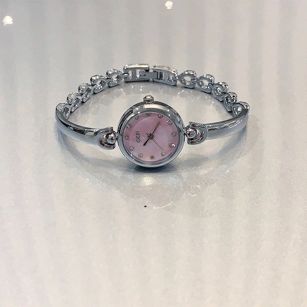 Minimalist Silver Women's Bracelet Watch with Small Round Dial Quartz Design