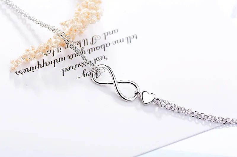 925 Sterling Silver Double Heart Bead Bracelet