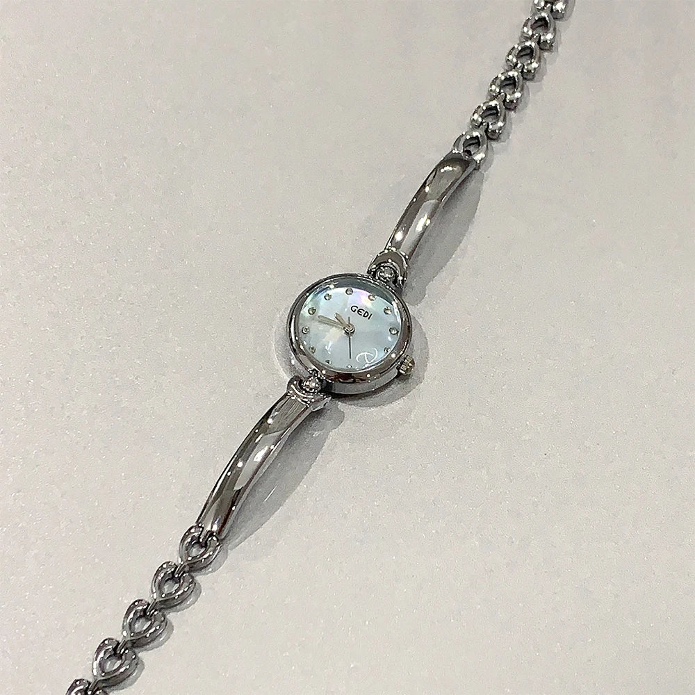 Minimalist Silver Women's Bracelet Watch with Small Round Dial Quartz Design